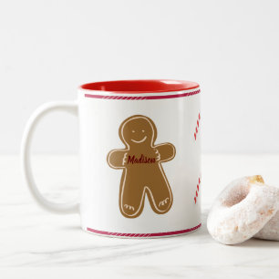 Gingerbrood Man Gepersonaliseerd Jongen of Girl Ho Tweekleurige Koffiemok
