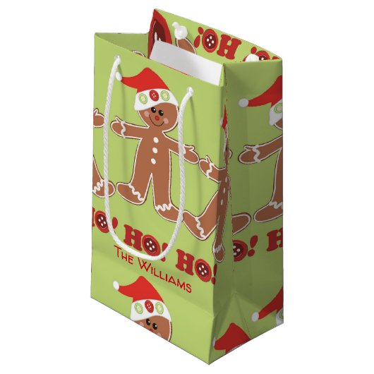 Gingerbrood Man Ho Ho Ho Klein Cadeauzakje (Voorkant Gekanteld)