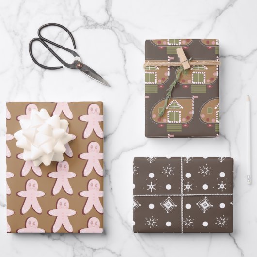 Gingerbrood Man House Kerstmis Snowflakes Brown Inpakpapier Vel (Voorkant)