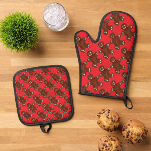 Gingerbrood Man Mannen Kerstkoekjes Koekjes Handdo Ovenwant & Pannenlap Set