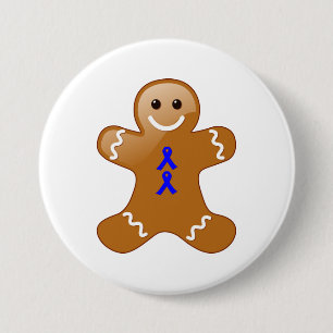 Gingerbrood Man met Blue Awareness Ribbons Ronde Button 7,6 Cm