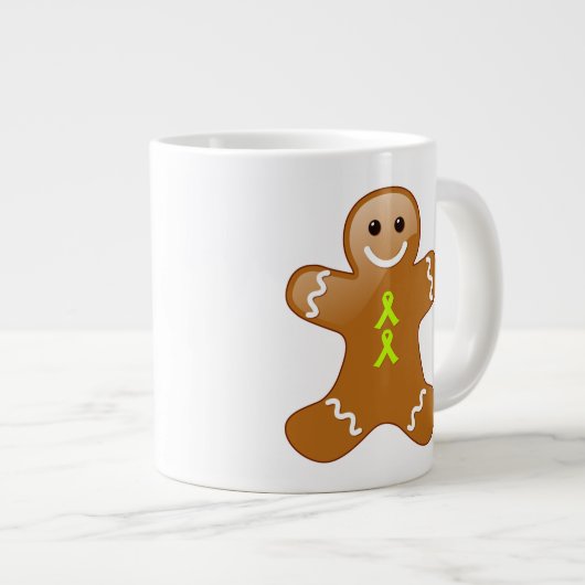 Gingerbrood Man met Lime Green Awareness Ribbons Extra Grote Mok (Voorkant rechts)