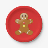Gingerbrood Man met rode en gele Buttonnen Papieren Bordje (Voorkant)