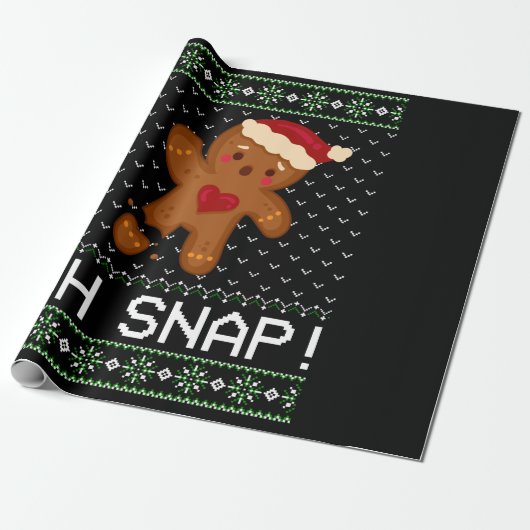 Gingerbrood Man Oh Snap Kerstmis Cadeaupapier (Uitgerold)