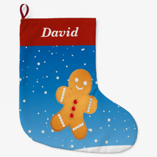 Gingerbrood man op blauwe grote kerstmis kerstsok