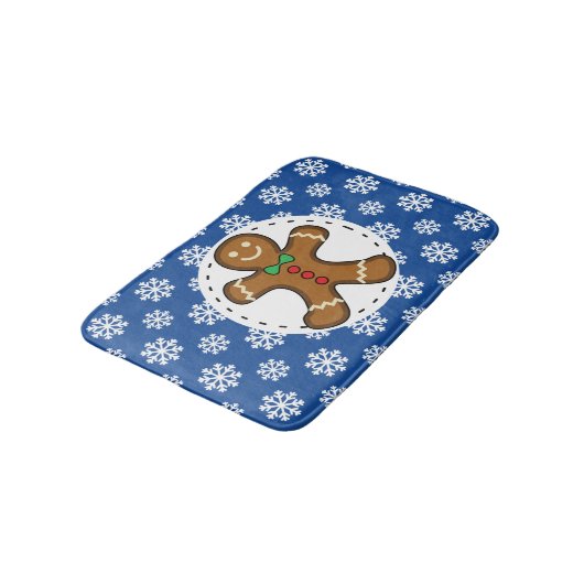 Gingerbrood Man op Blue White Snowflakes Pattern Badmat (Gekanteld)