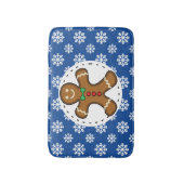 Gingerbrood Man op Blue White Snowflakes Pattern Badmat (Voorkant Verticaal)