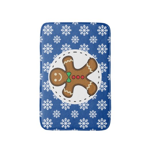 Gingerbrood Man op Blue White Snowflakes Pattern Badmat (Voorkant Verticaal)