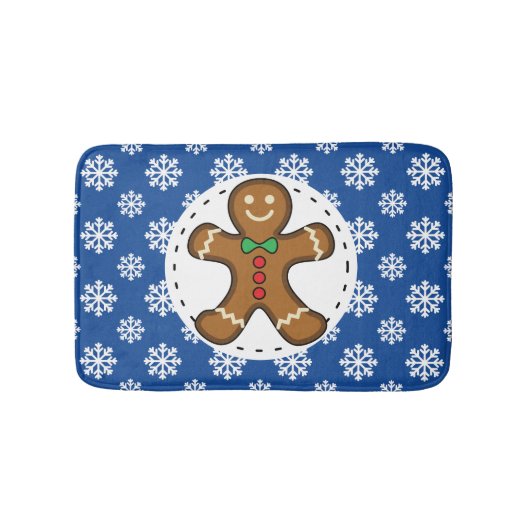 Gingerbrood Man op Blue White Snowflakes Pattern Badmat (Voorkant)