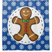 Gingerbrood Man op Blue White Snowflakes Pattern Douchegordijn (Voorkant)