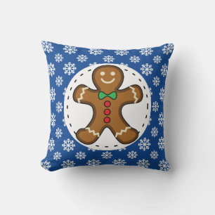 Gingerbrood Man op Blue White Snowflakes Pattern Kussen