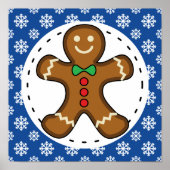 Gingerbrood Man op Blue White Snowflakes Pattern Poster (Voorkant)