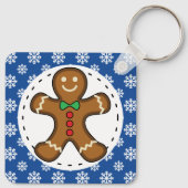 Gingerbrood Man op Blue White Snowflakes Pattern Sleutelhanger (Achterkant)