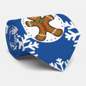 Gingerbrood Man op Blue White Snowflakes Pattern Stropdas (Opgerold)