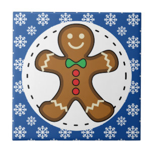 Gingerbrood Man op Blue White Snowflakes Pattern Tegeltje