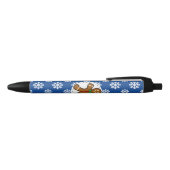 Gingerbrood Man op Blue White Snowflakes Pattern Zwarte Inkt Pen (Bovenkant)