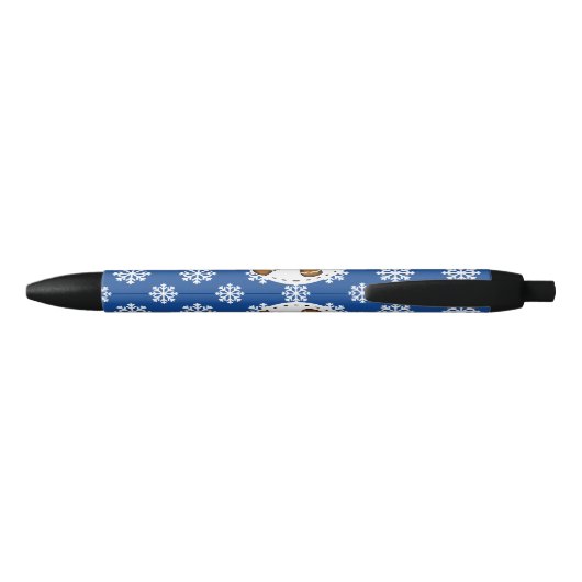 Gingerbrood Man op Blue White Snowflakes Pattern Zwarte Inkt Pen (Achterkant)