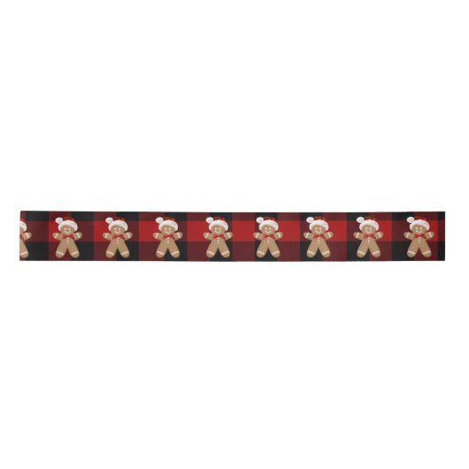 Gingerbrood Man op Buffalo Pset Satin Ribbon Lint (Voorkant)