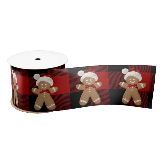 Gingerbrood Man op Buffalo Pset Satin Ribbon Lint (Spoel)