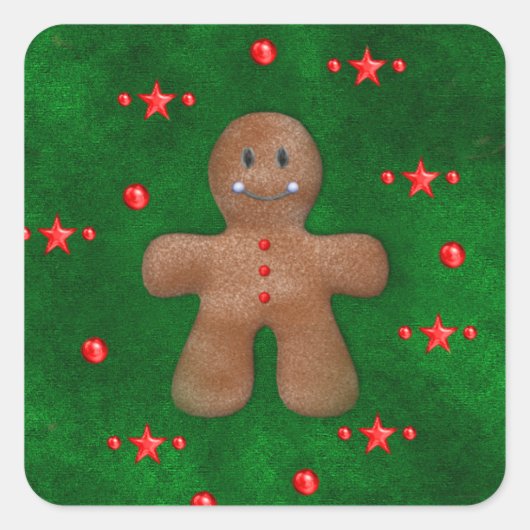 Gingerbrood Man over Groen Vierkante Sticker (Voorkant)