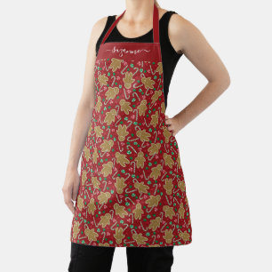 Gingerbrood Man Peppermint Snoep op rood patroon Schort