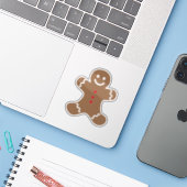 Gingerbrood Man Transparant Sticker (Laptop met iPhone)