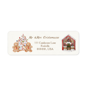 Gingerbrood man, vrouw, snoeprietenhuis Kerstmis Etiket