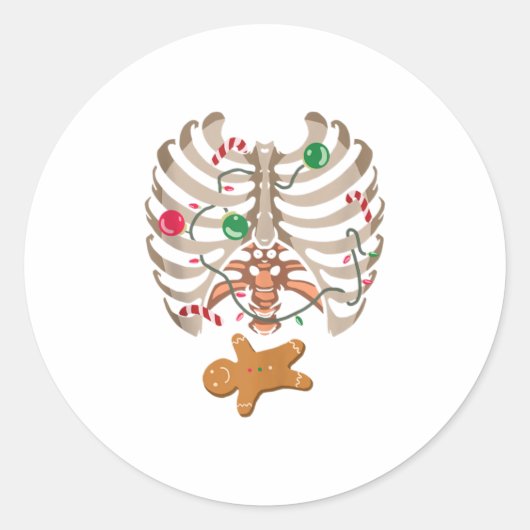 Gingerbrood Man X-Ray Skeleton Botten Chr. Ronde Sticker (Voorkant)