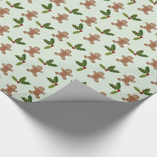 Gingerbrood Mannen en Holly Kerstmis Pattern Cadeaupapier (Hoek)