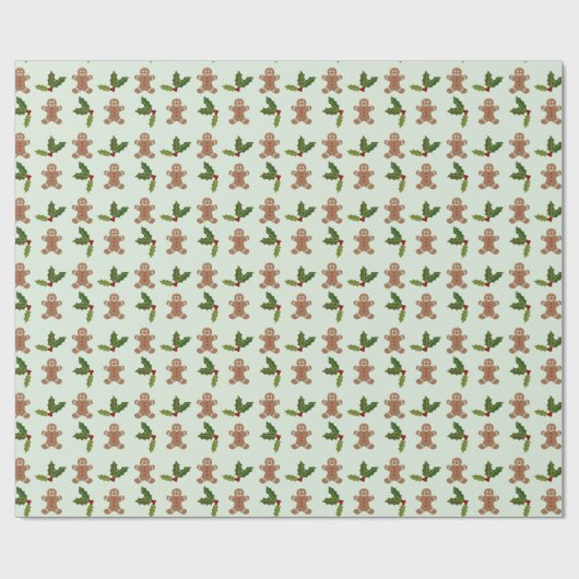 Gingerbrood Mannen en Holly Kerstmis Pattern Cadeaupapier (Vlak)