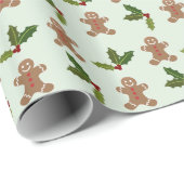 Gingerbrood Mannen en Holly Kerstmis Pattern Cadeaupapier (Rol Hoek)