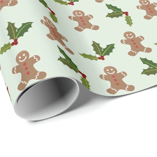 Gingerbrood Mannen en Holly Kerstmis Pattern Cadeaupapier (Rol Hoek)