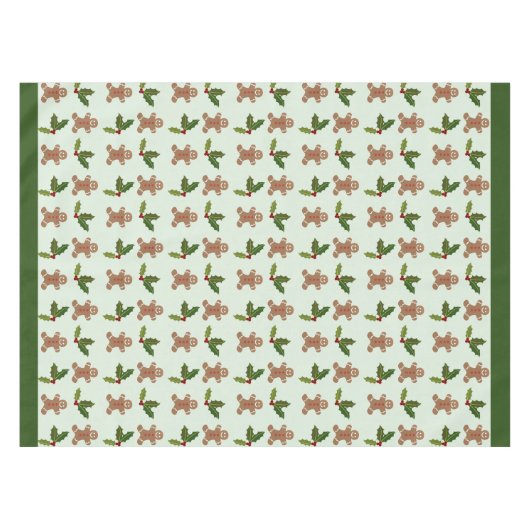 Gingerbrood Mannen en Holly Pattern Green Tafelkleed (Voorkant (Horizontaal))