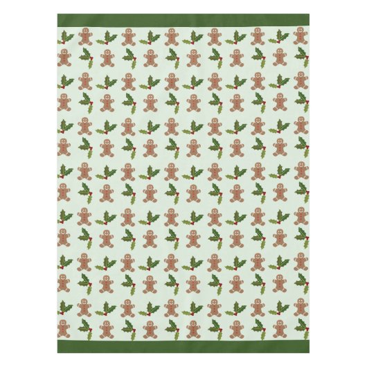Gingerbrood Mannen en Holly Pattern Green Tafelkleed (Voorkant)
