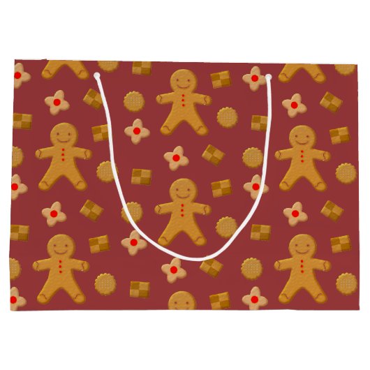 Gingerbrood Mannen en Koekjes Burgundy Pattern Groot Cadeauzakje (Achterkant)