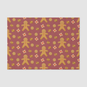 Gingerbrood Mannen en Koekjes Burgundy Pattern Tissuepapier