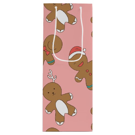 Gingerbrood Mannen Roze Wine Gift Bag Wijn Cadeautas (Voorkant)