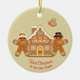 Gingerbrood met eerste kerstmis in ons nieuwe huis keramisch ornament