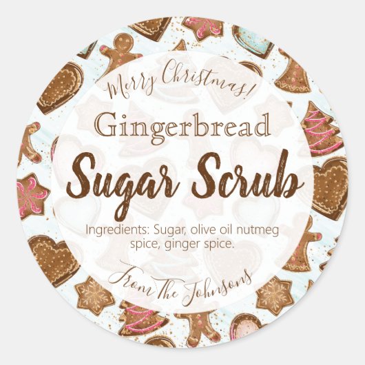 Gingerbrood met kerstsuikerbietjes ronde sticker (Voorkant)