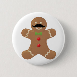 Gingerbrood Mustache Man Ronde Button 5,7 Cm