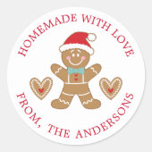 Gingerbrood Rood met liefdeskerstmis Ronde Sticker (Voorkant)