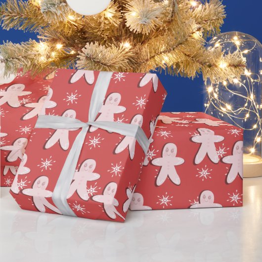 Gingerbrood Roze koekje en Snowflakes Cadeaupapier (Feestdagen)