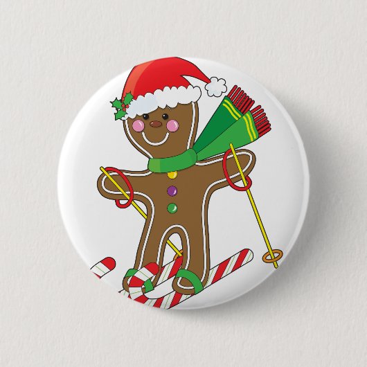 Gingerbrood Skier Ronde Button 5,7 Cm (Voorkant)
