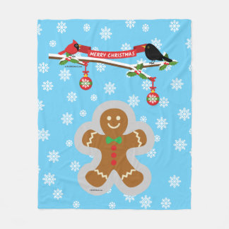 Gingerbrood, sneeuwvlokken en vogels fleece deken