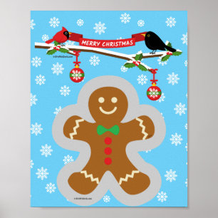 Gingerbrood, sneeuwvlokken en vogels poster