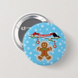 Gingerbrood, sneeuwvlokken en vogels ronde button 5,7 cm