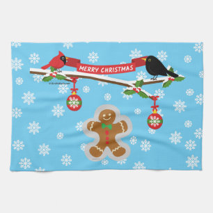 Gingerbrood, sneeuwvlokken en vogels theedoek