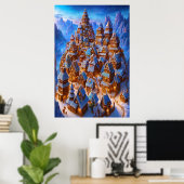 Gingerbrood-stad in de winterberg | AI Art. Poster (Thuiskantoor)
