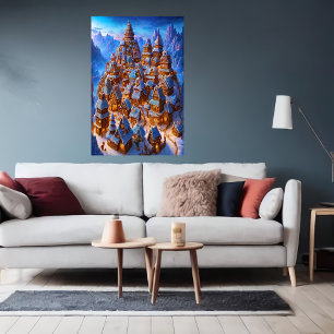 Gingerbrood-stad in de winterberg   AI Art. Poster