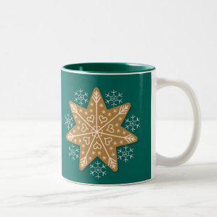 Gingerbrood Star en Snowflakes Blauwgroen Tweekleurige Koffiemok